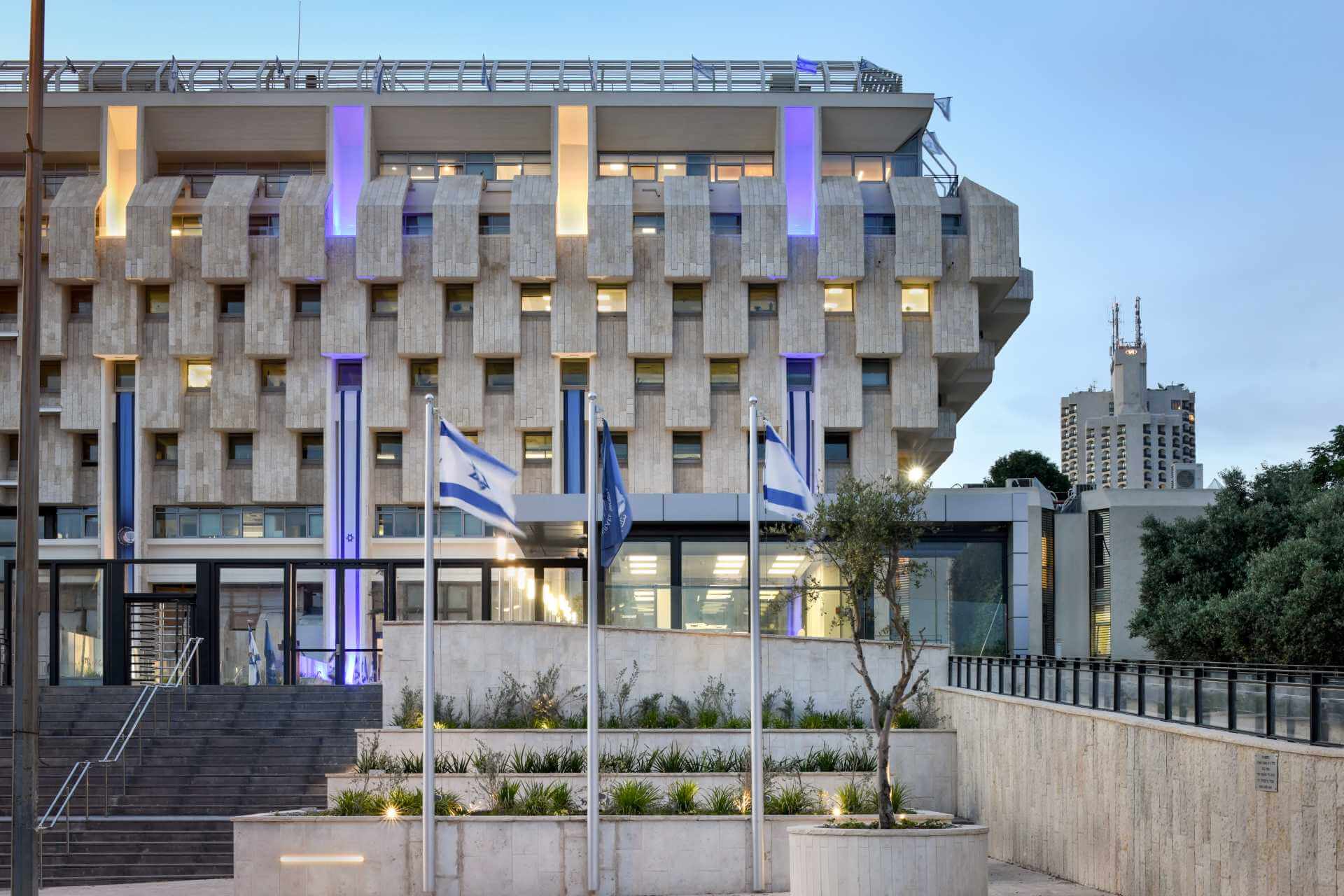 הבניין המרכזי האייקוני של בנק ישראל בחוץ