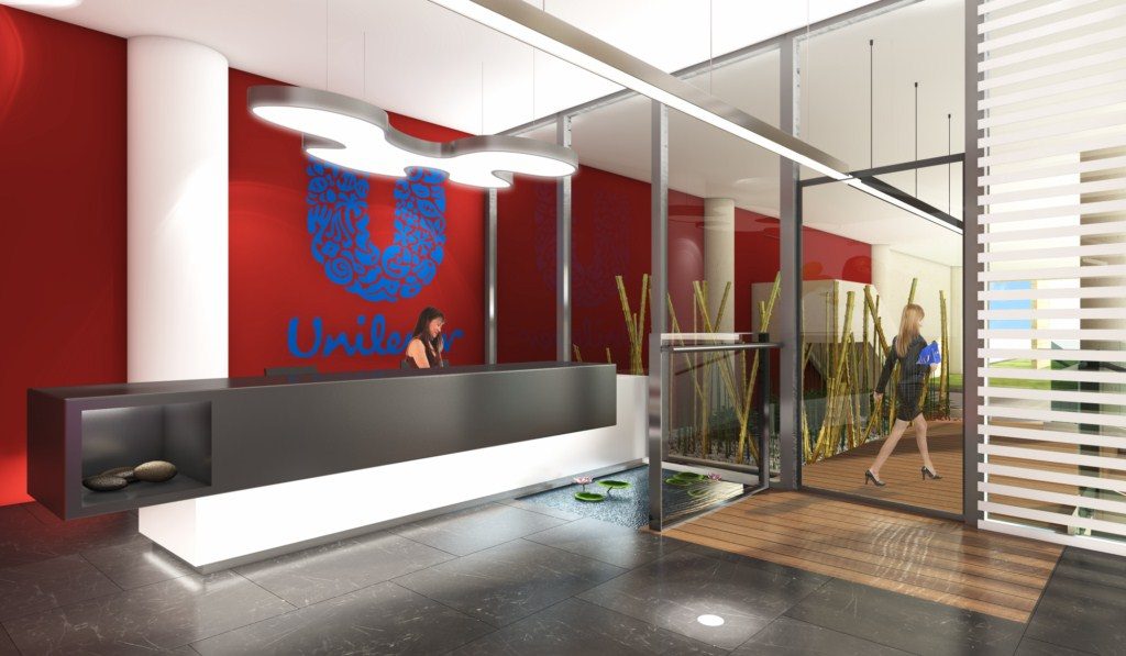 כניסה ראשית מעוצבת במשרדי יוניליבר